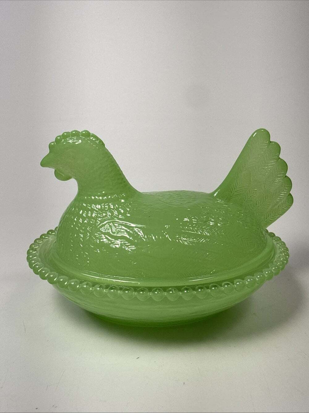Hen On A Nest Indiana Glass Jester Green Colour Mini Nest